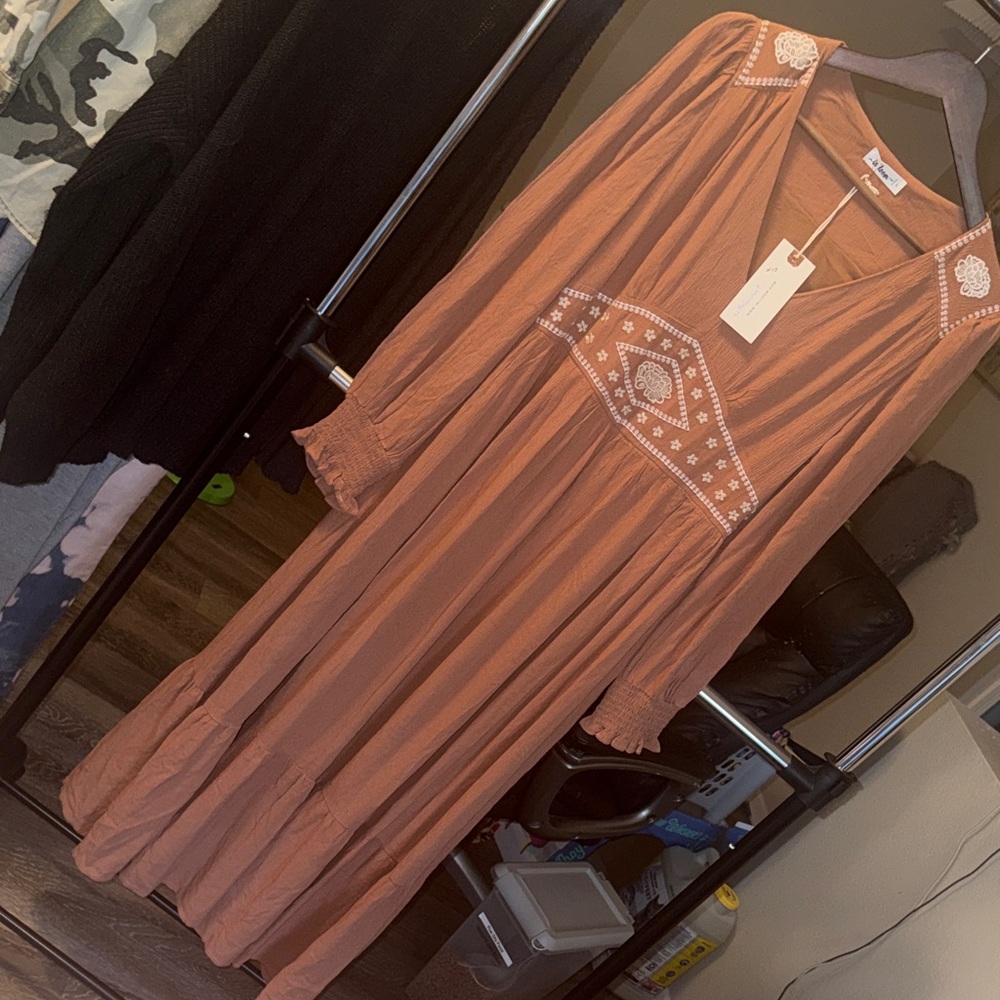 Bohemian Long Sleeve Maxi Dress in Rust